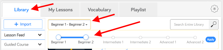 LingQ filter by level