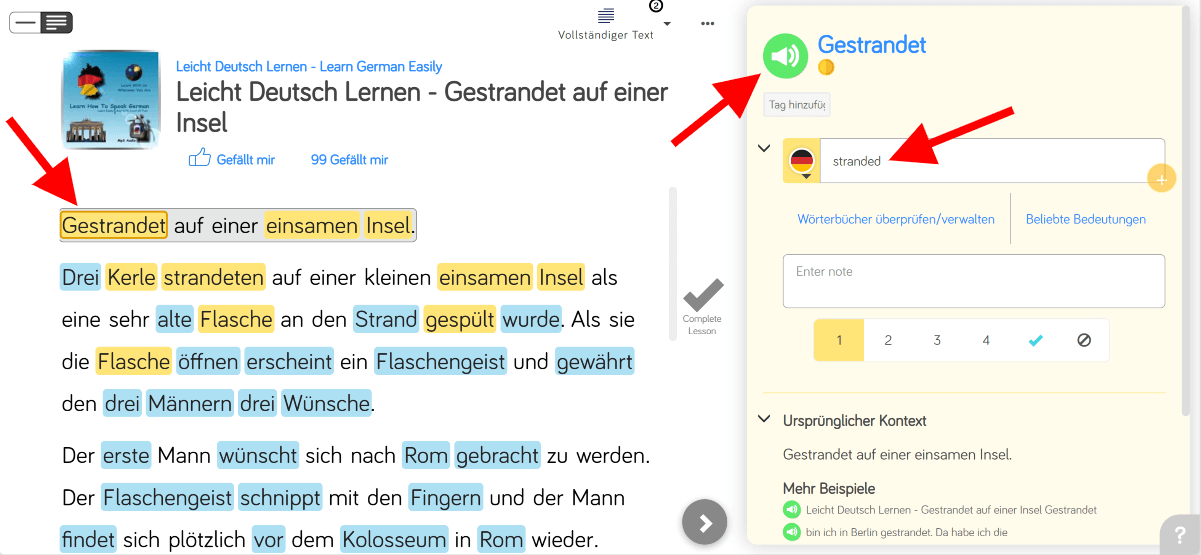 LingQ vocabulary translation